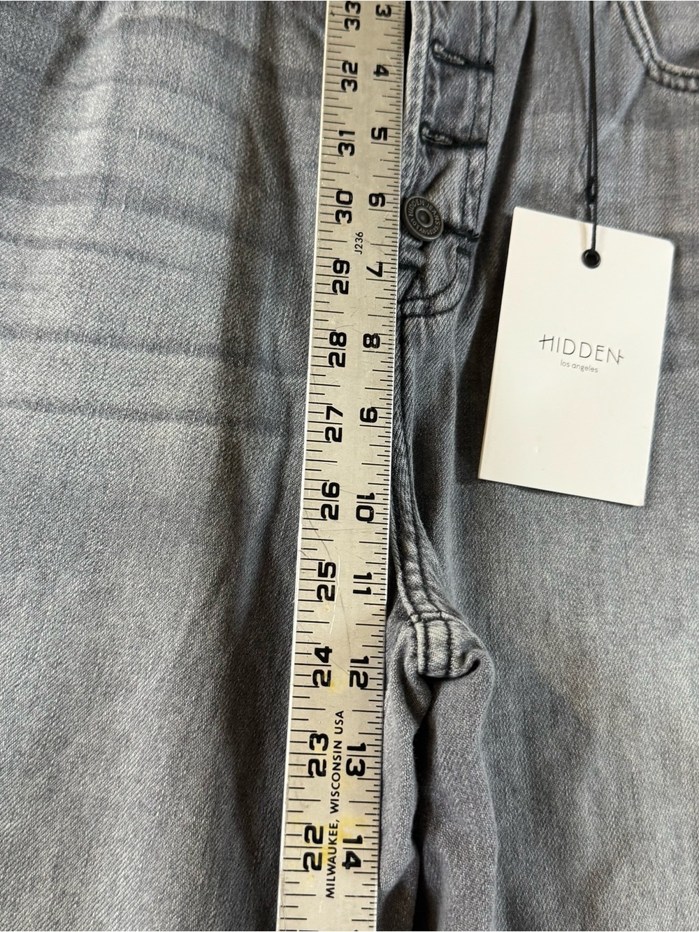 Hidden Jeans Nori Wide Leg Crop Grey Denim NWT Exposed Button Raw Hem 90s Skater - Picture 8 of 9